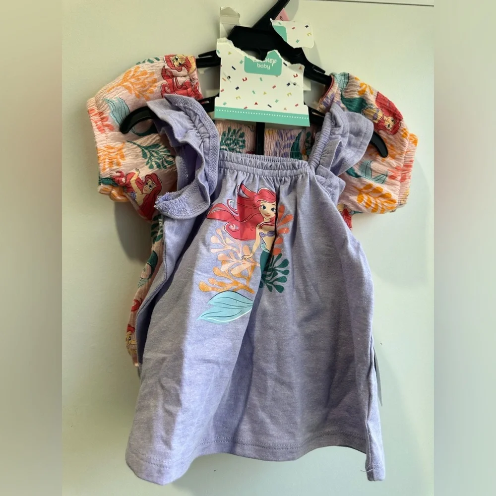 Disney Little Mermaid Lavender and Coral Girls Matching Set Bubble and dress